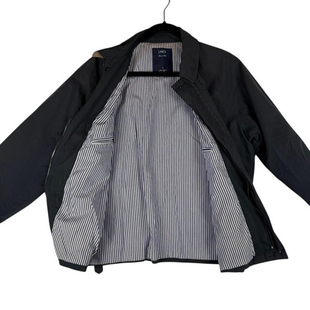 LINCS David Chu Mens Black Harrington Jacket Striped Lining Size M Full Zip
